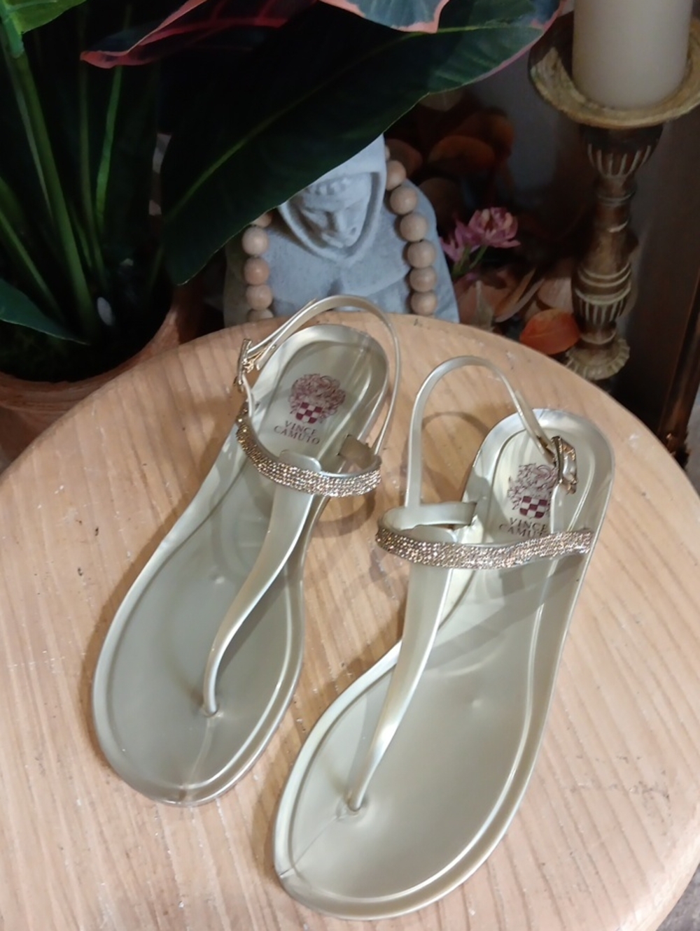 Vince Camuto Udele Rhinestone Jelly Thong Sandals - Gold
